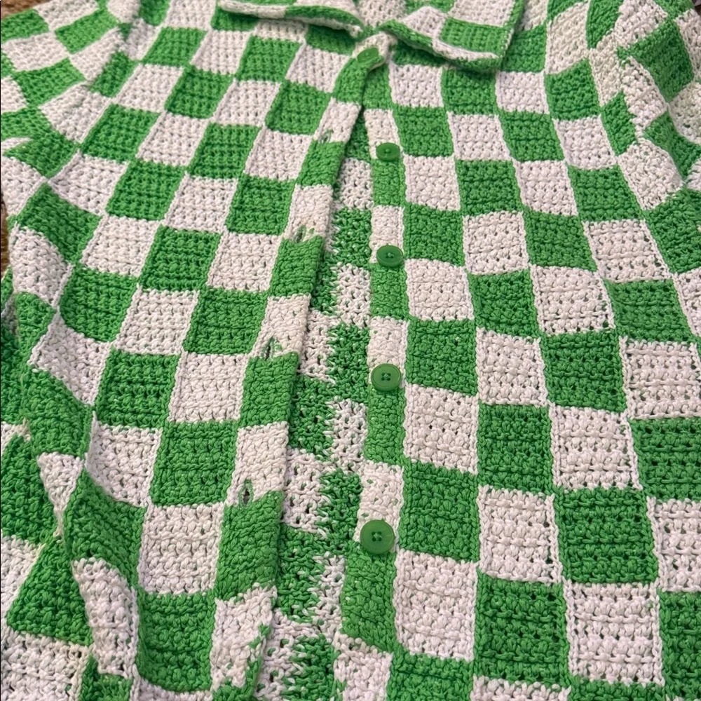 💚 Frankie's Bikinis Green & White Check Crochet Matching Set 💚
